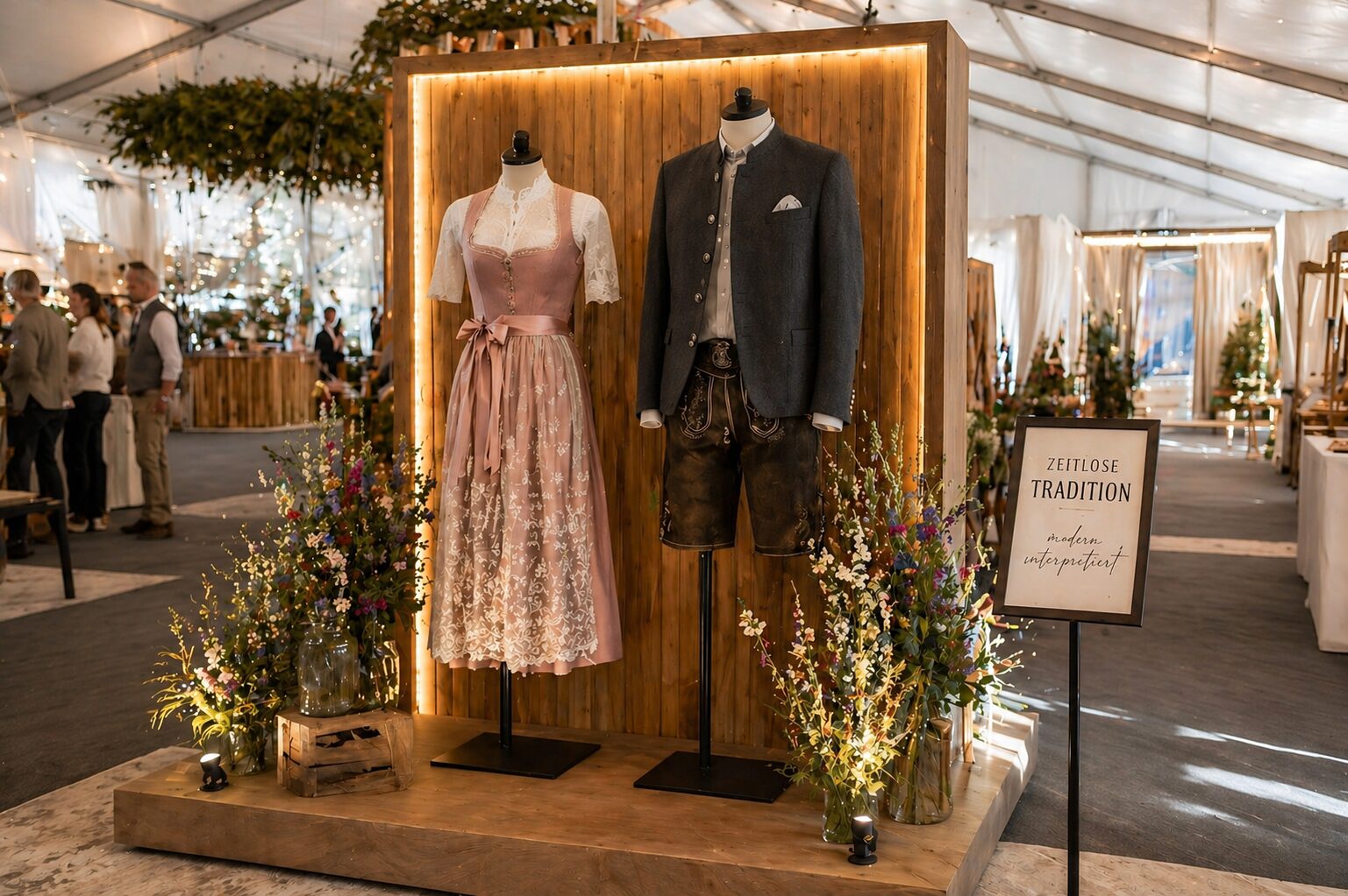 Tracht-Couture-Display mit Dirndl und Tracht-Anzug