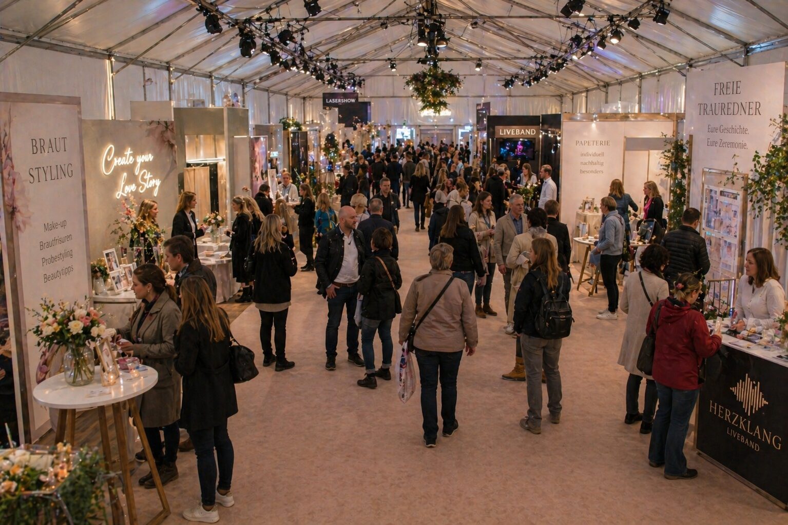 Messegang mit Brautstyling-Stand, Liveband und Trauredner-Stand