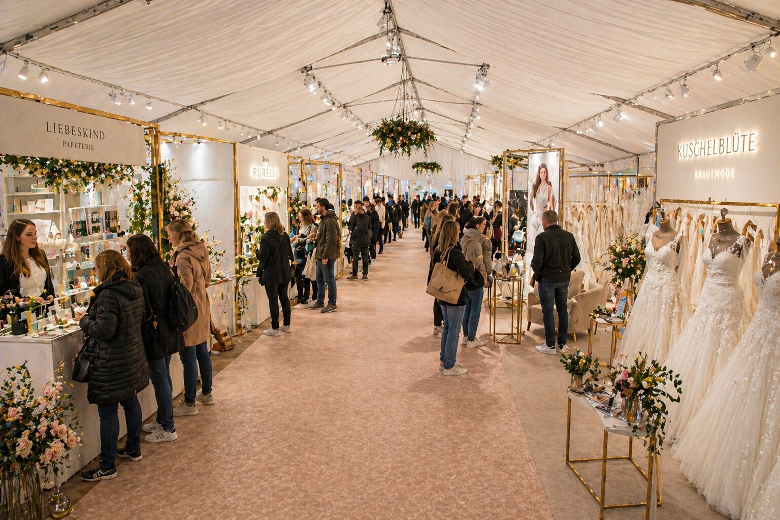 Messegang mit Papeterie, Schmuck und Brautmoden-Stand